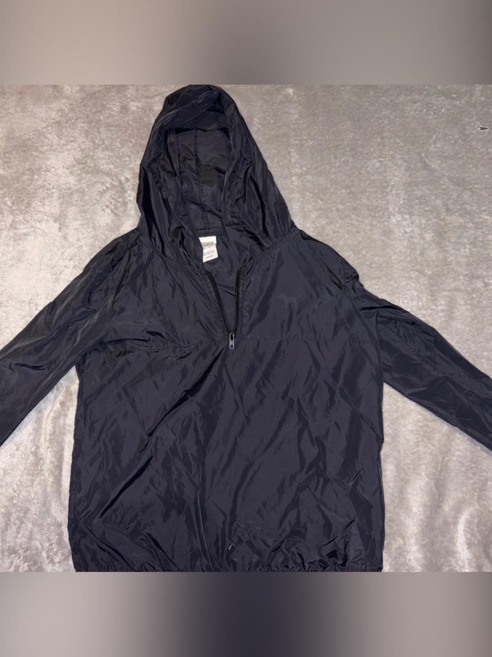PINK Victoria's Secret Black Hooded Half-Zip Windbreaker
